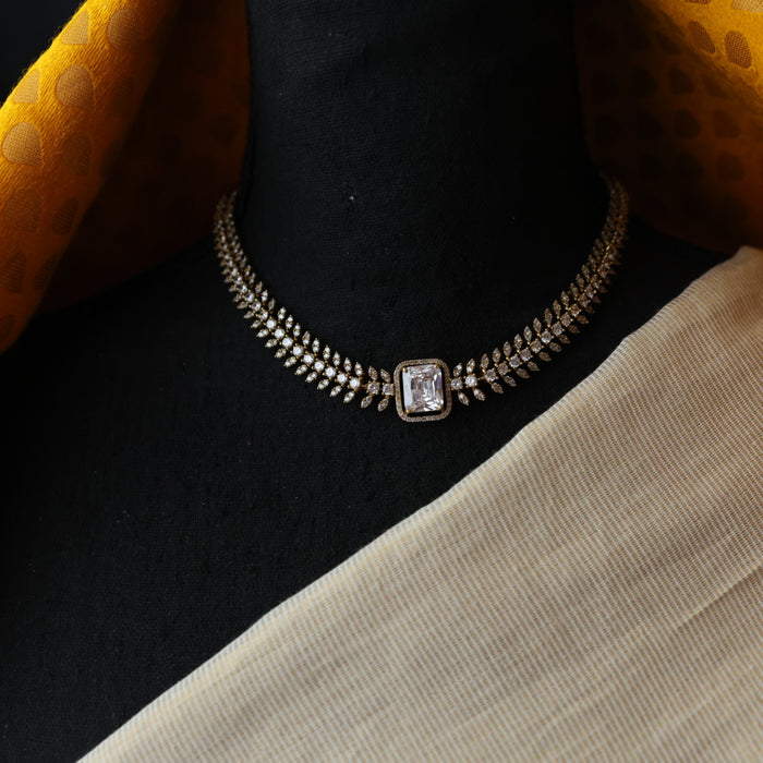 Antique simple white tone choker necklace with earrings CCB1356