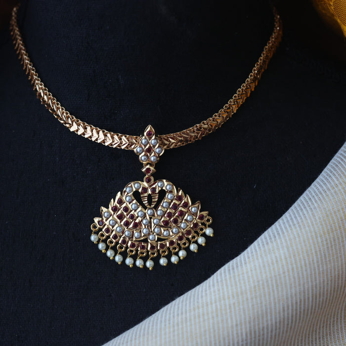Heritage gold plated ruby white stone short necklace H1189