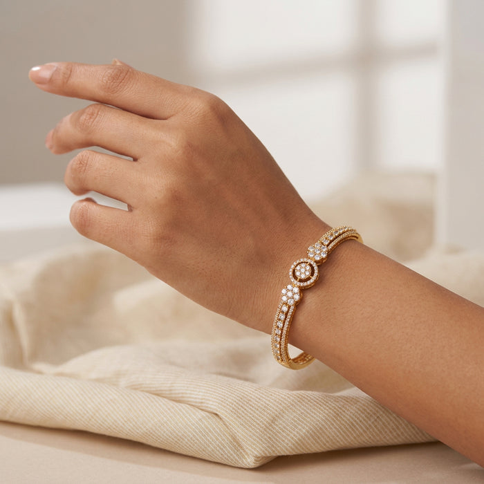 Heritage gold plated white stone bangle -One size fits all  HB6788