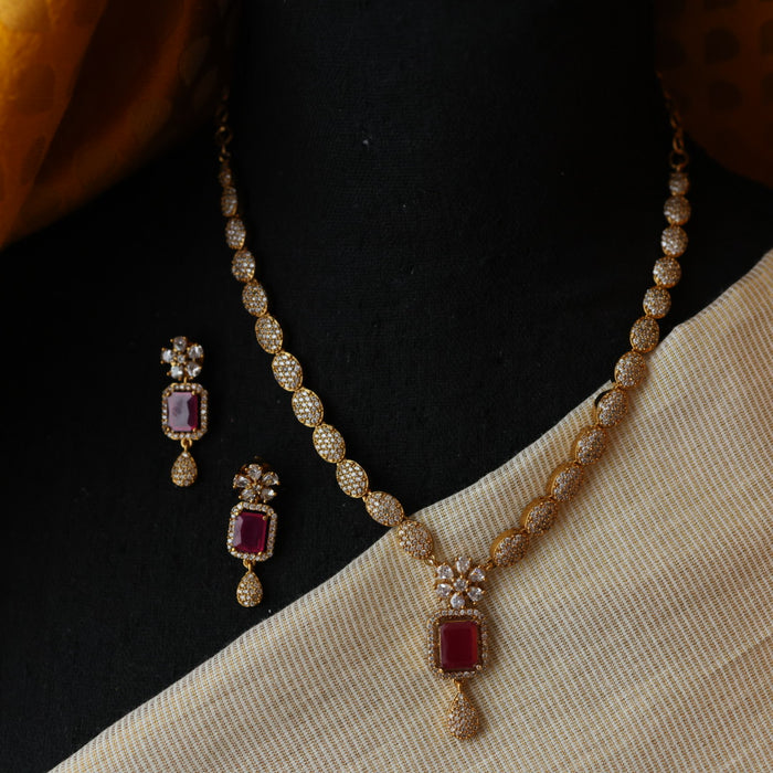 Antique ruby white stone temple short necklace with earrings TTS4569
