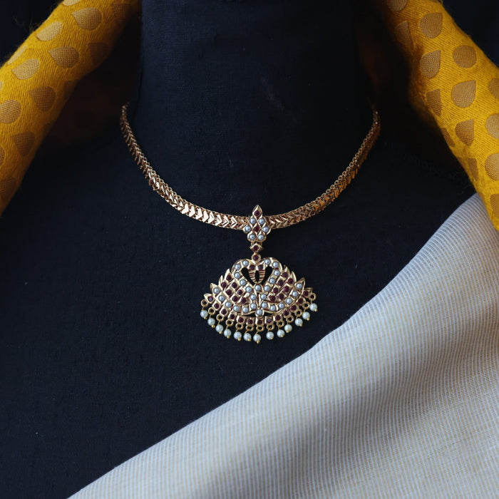 Heritage gold plated ruby white stone short necklace H1189