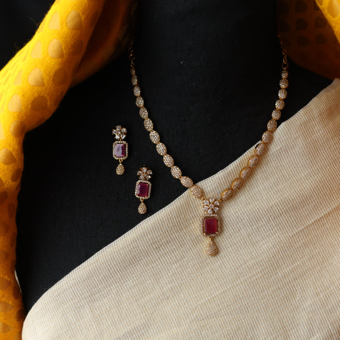 Antique ruby white stone temple short necklace with earrings TTS4569