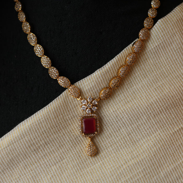 Antique ruby white stone temple short necklace with earrings TTS4569