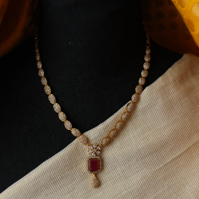 Antique ruby white stone temple short necklace with earrings TTS4569