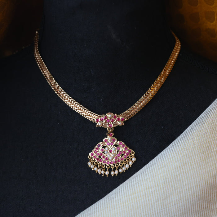 Heritage gold plated ruby white stone short necklace H1143