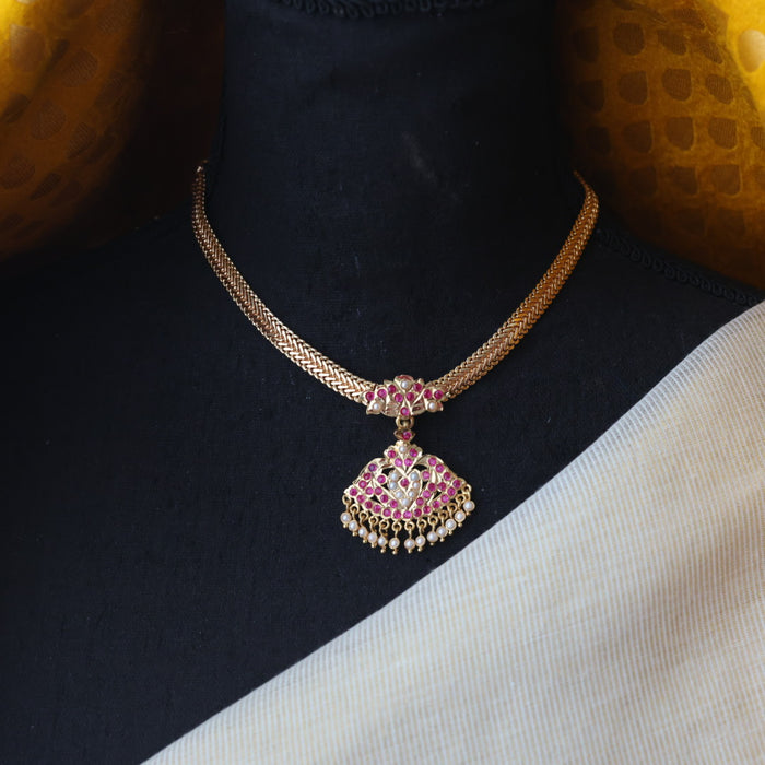 Heritage gold plated ruby white stone short necklace H1143