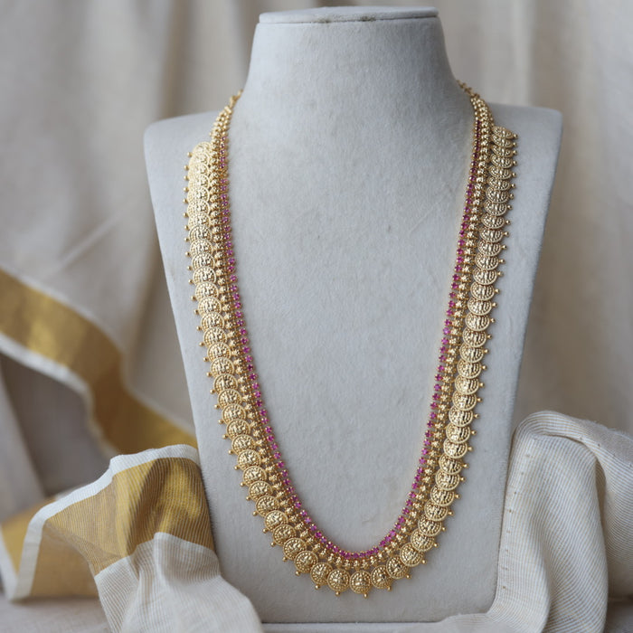 Heritage gold plated ruby stone coin long necklace HL8811