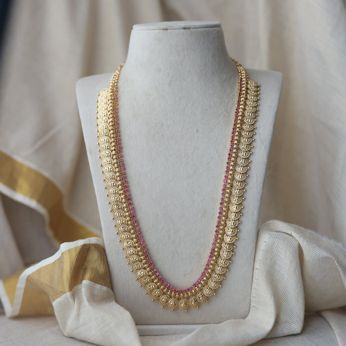 Heritage gold plated ruby stone coin long necklace HL8811