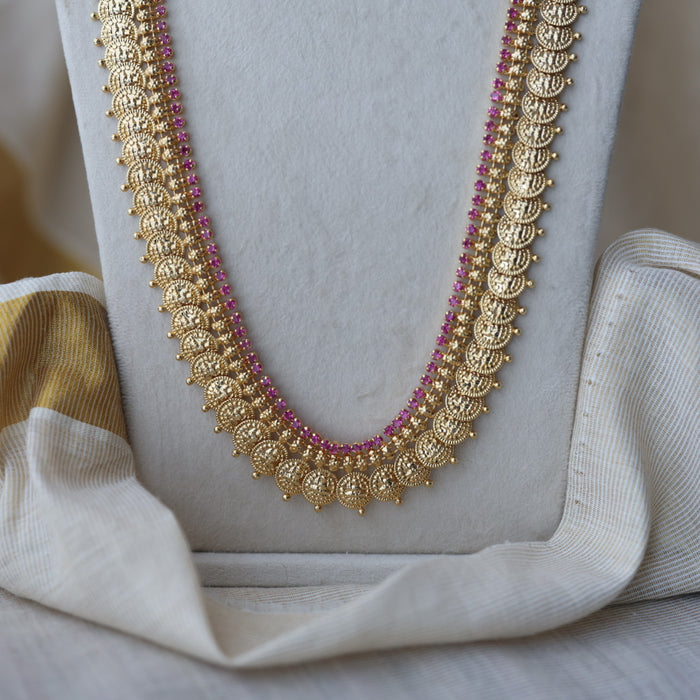 Heritage gold plated ruby stone coin long necklace HL8811