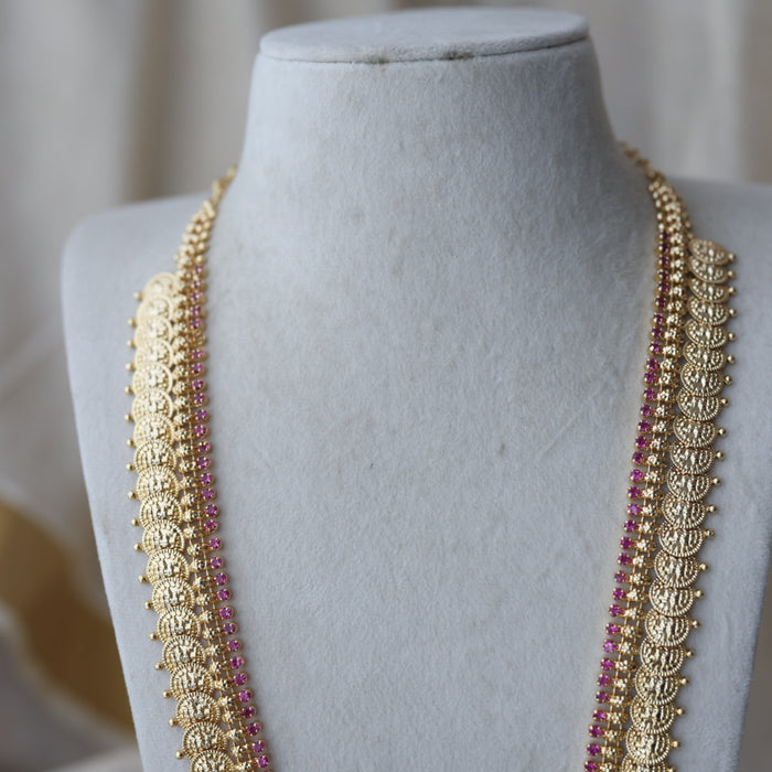 Heritage gold plated ruby stone coin long necklace HL8811