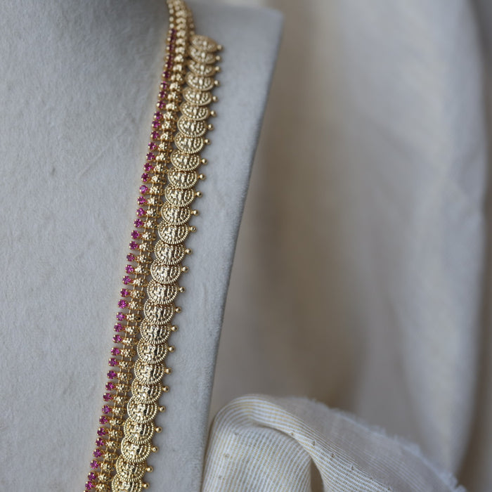 Heritage gold plated ruby stone coin long necklace HL8811