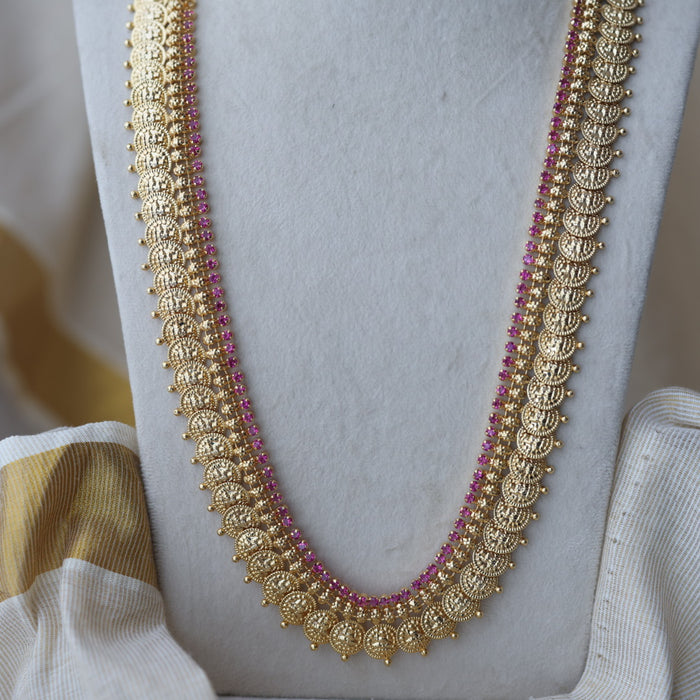 Heritage gold plated ruby stone coin long necklace HL8811