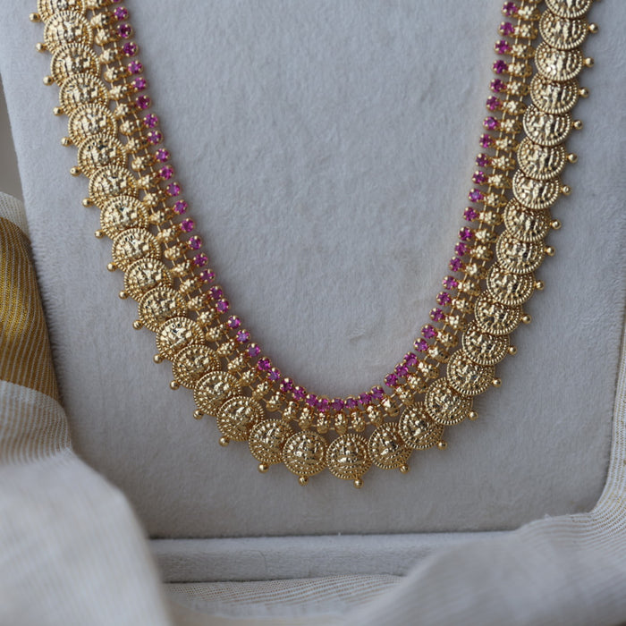 Heritage gold plated ruby stone coin long necklace HL8811