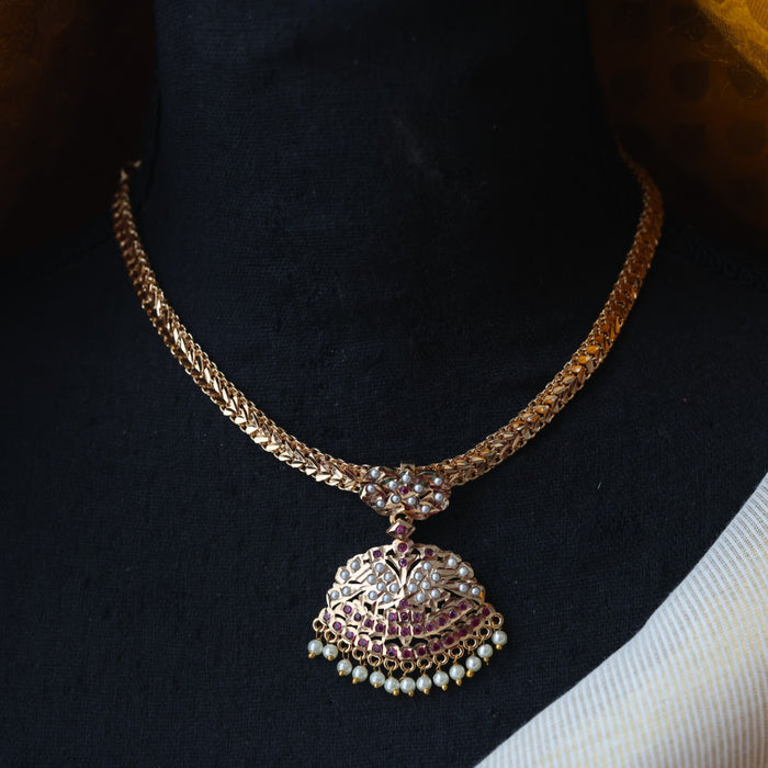 Heritage gold plated ruby white stone short necklace H1176