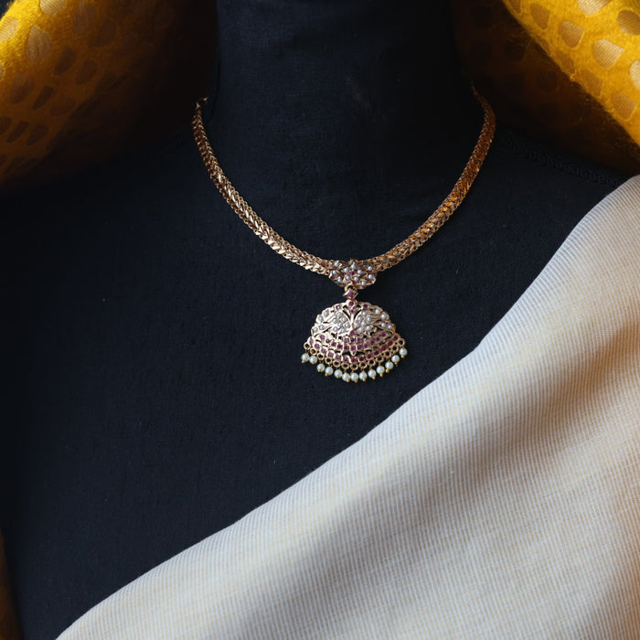 Heritage gold plated ruby white stone short necklace H1176