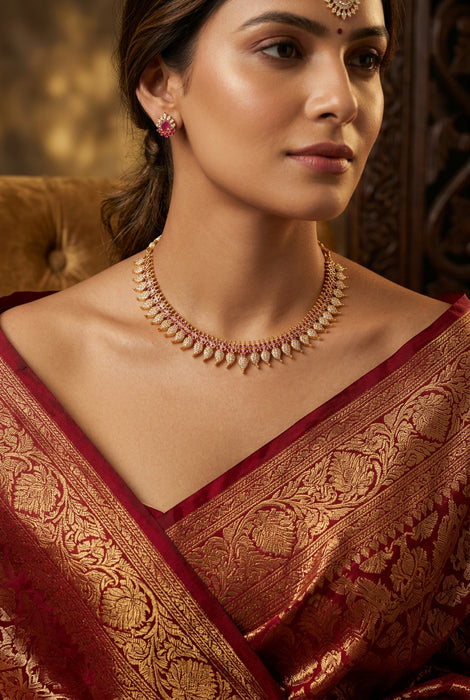 Heritage gold plated ruby white stone mango short necklace H79222