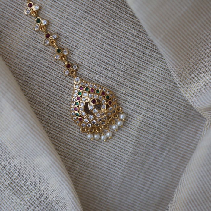 Heritage gold plated multi stone maang TH1386