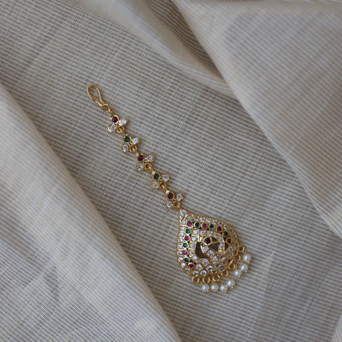 Heritage gold plated multi stone maang TH1386
