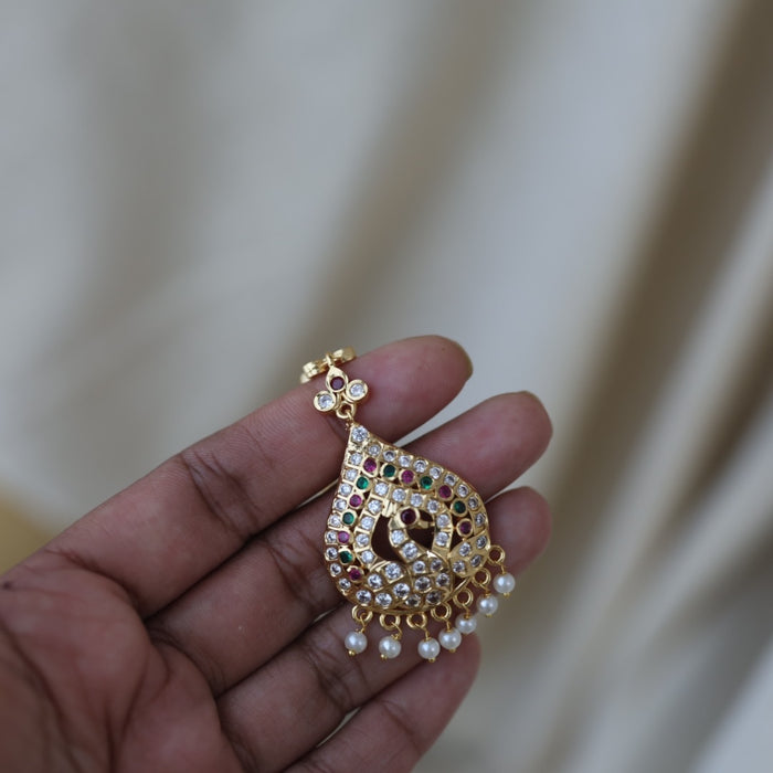Heritage gold plated multi stone maang TH1386