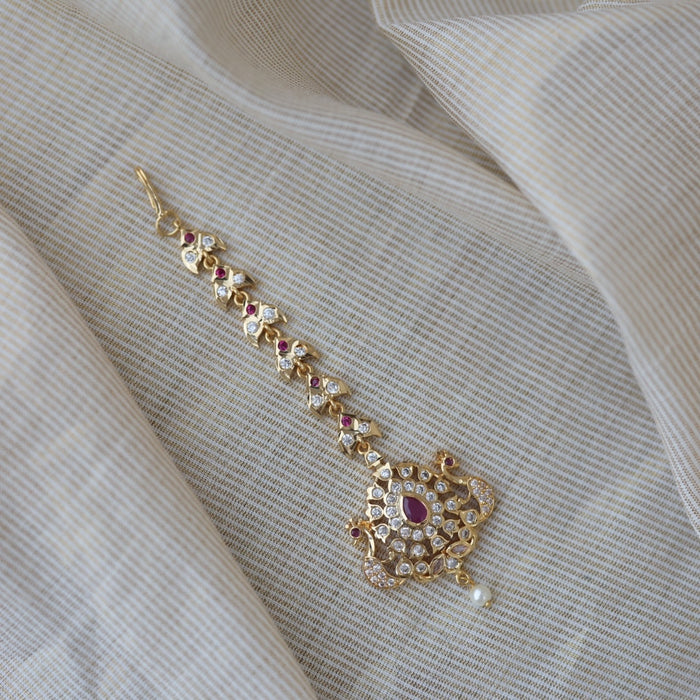 Heritage gold plated ruby white stone maang TH688