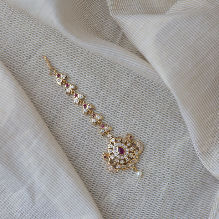 Heritage gold plated ruby white stone maang TH688