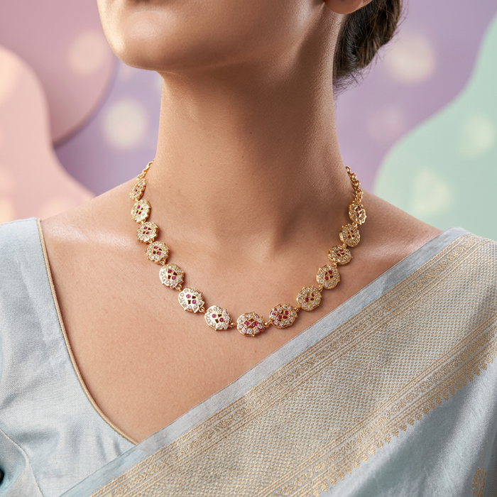 Heritage gold plated ruby white stone short necklace H88022