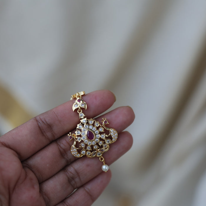 Heritage gold plated ruby white stone maang TH688