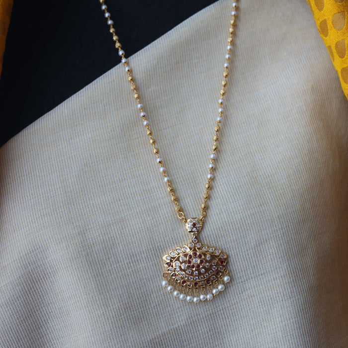 Heritage gold plated ruby white stone padakam long necklace HP109