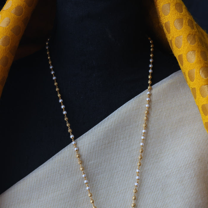 Heritage gold plated ruby white stone padakam long necklace HP109