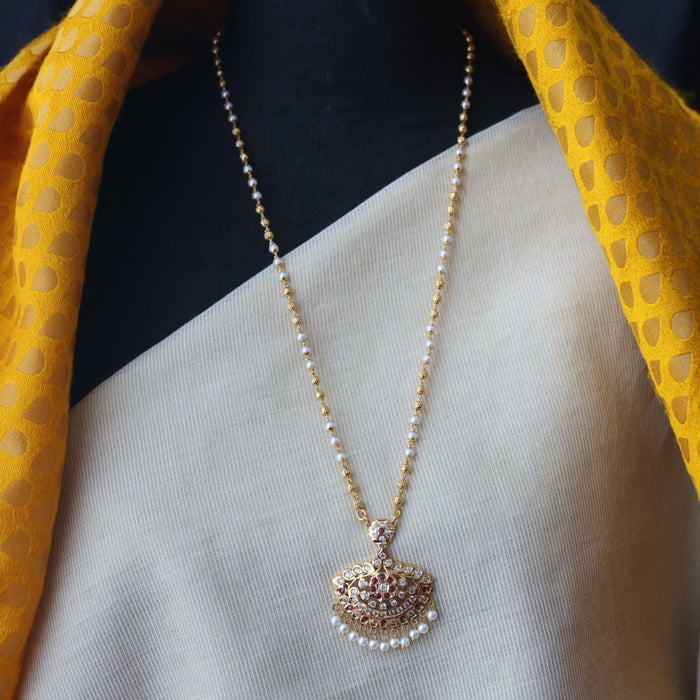 Heritage gold plated ruby white stone padakam long necklace HP109