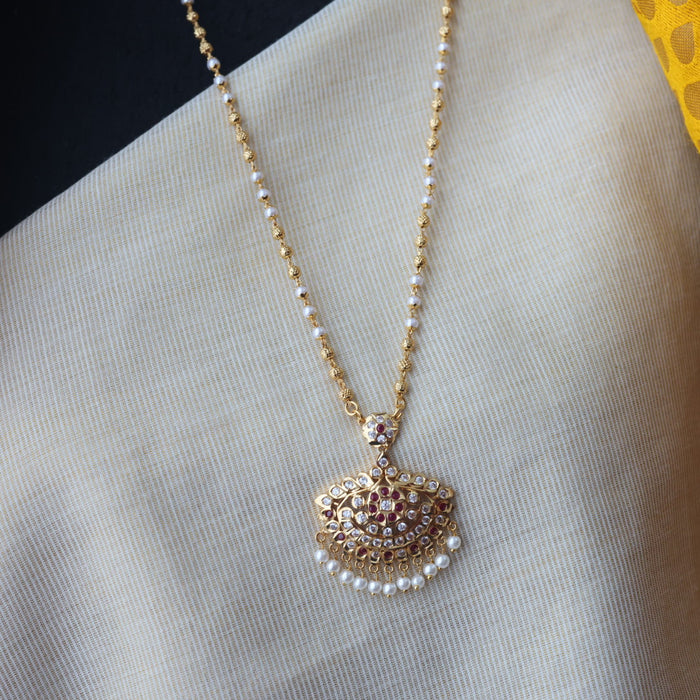 Heritage gold plated ruby white stone padakam long necklace HP109