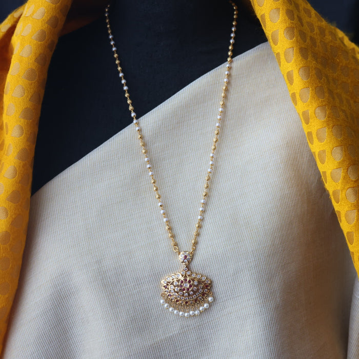 Heritage gold plated ruby white stone padakam long necklace HP109