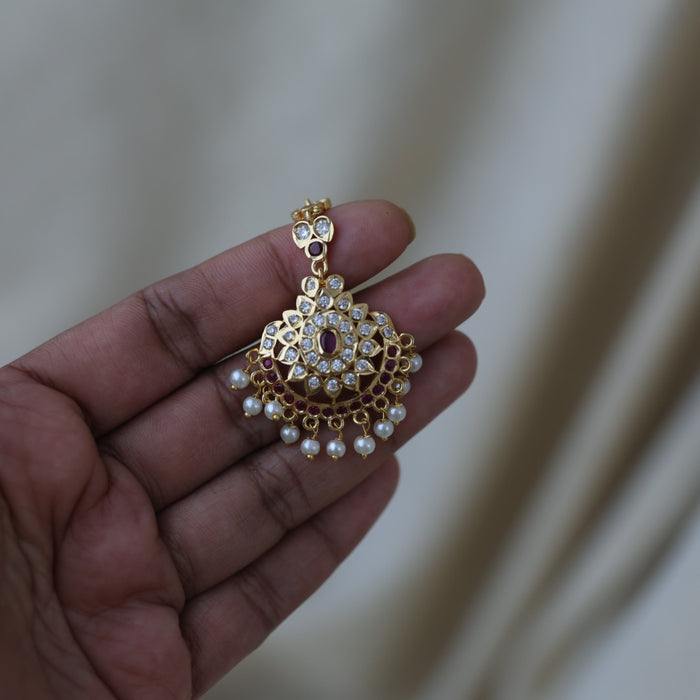 Heritage gold plated ruby white stone pearl maang tikka TH912