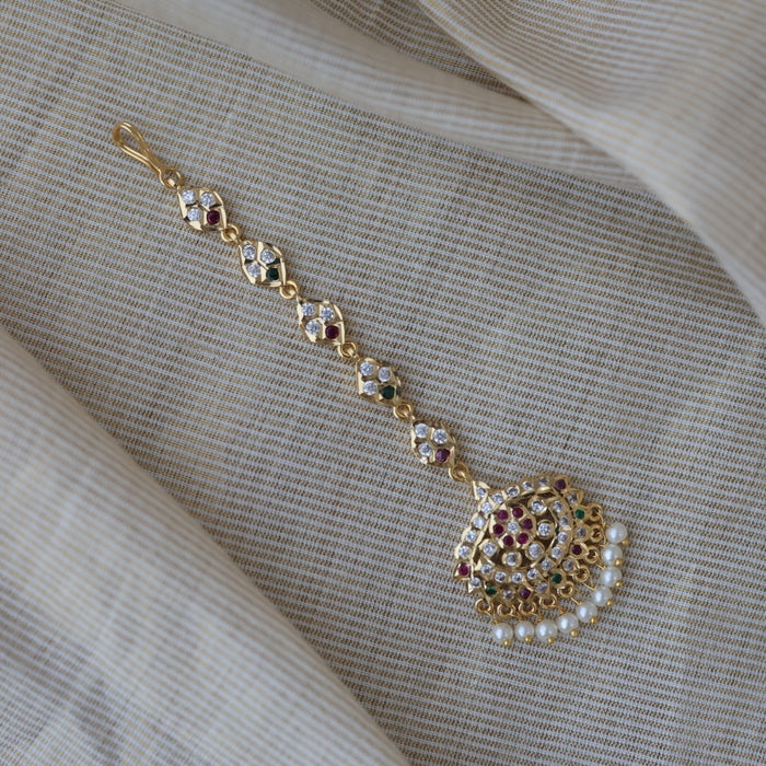 Heritage gold plated ruby white stone maang TH8942