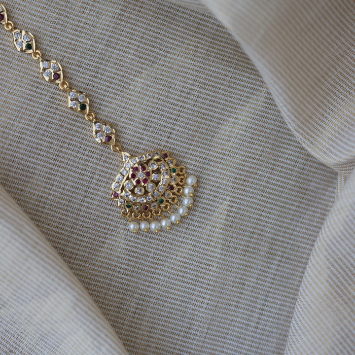 Heritage gold plated ruby white stone maang TH8942