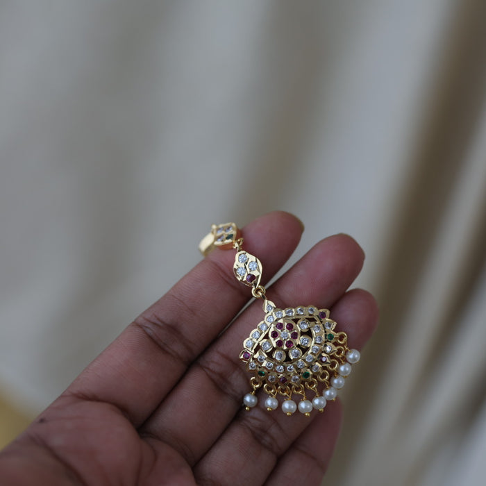 Heritage gold plated ruby white stone maang TH8942