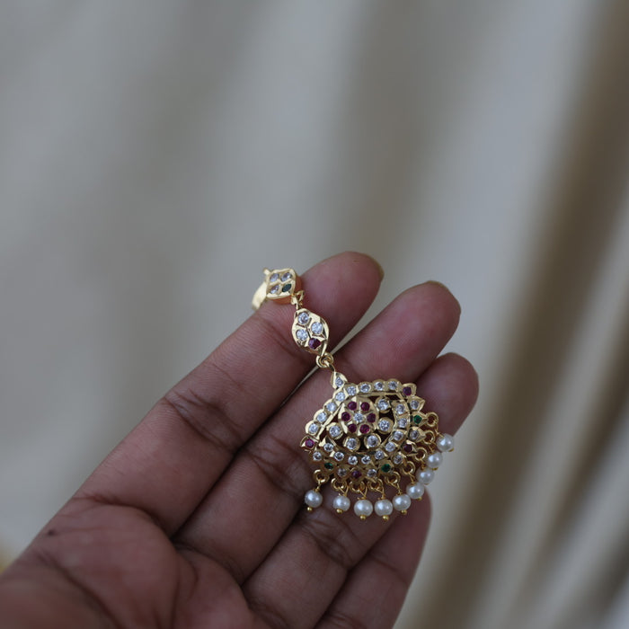 Heritage gold plated ruby white stone maang TH8942