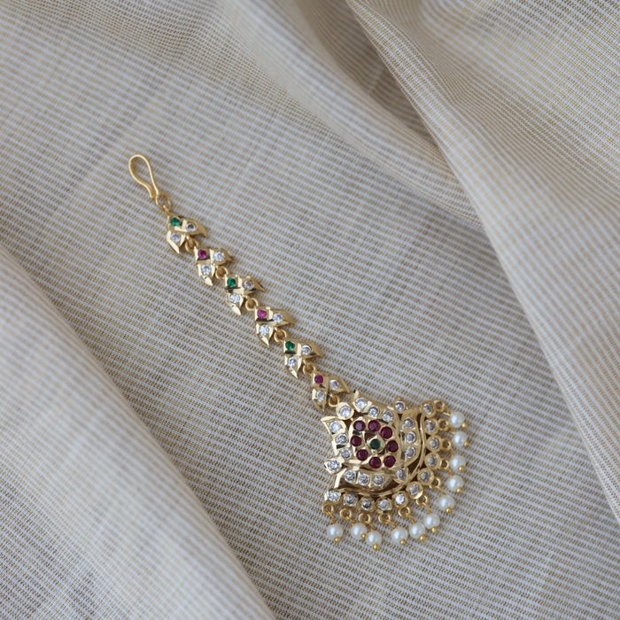 Heritage gold plated ruby white and green stone tikka TH2990