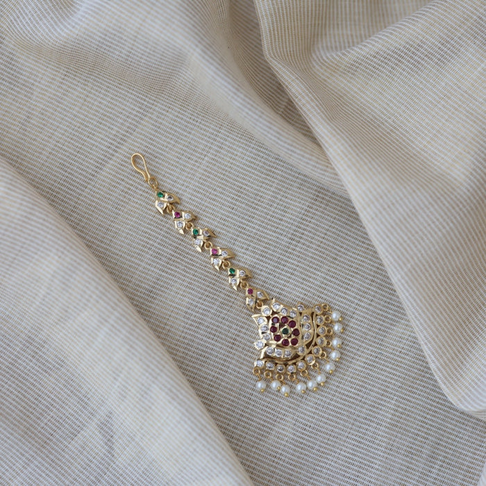 Heritage gold plated ruby white and green stone tikka TH2990