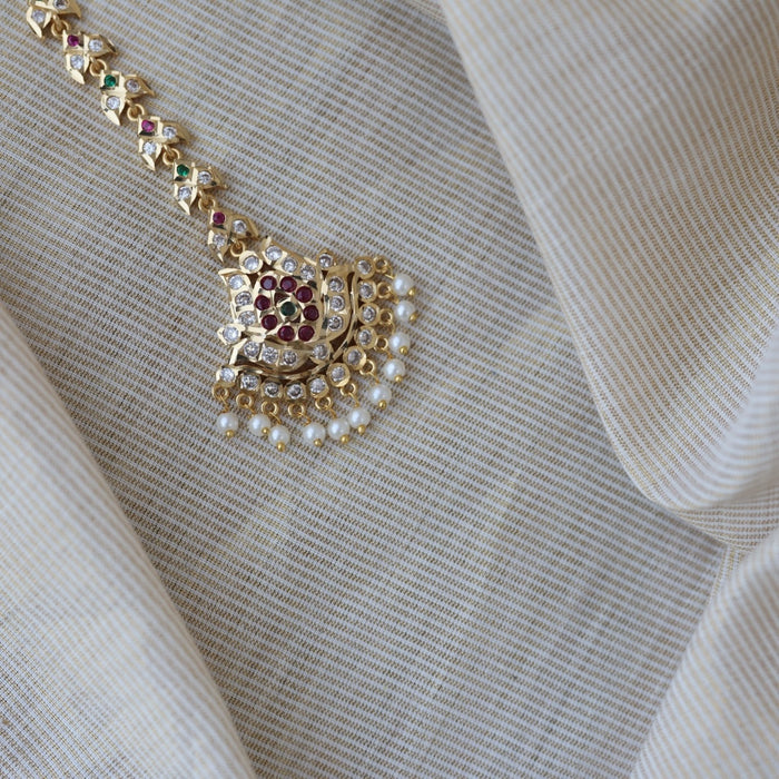 Heritage gold plated ruby white and green stone tikka TH2990