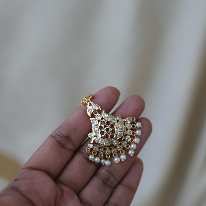 Heritage gold plated ruby white and green stone tikka TH2990
