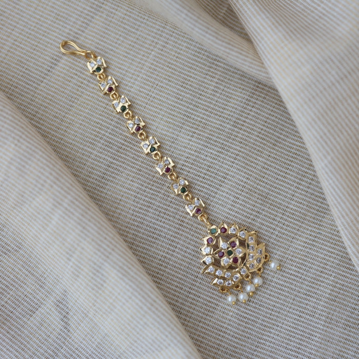 Heritage gold plated ruby white green stone maang TH322