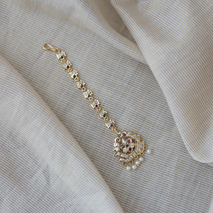 Heritage gold plated ruby white green stone maang TH322