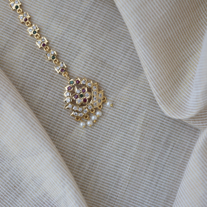 Heritage gold plated ruby white green stone maang TH322