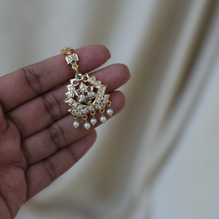 Heritage gold plated ruby white green stone maang TH322