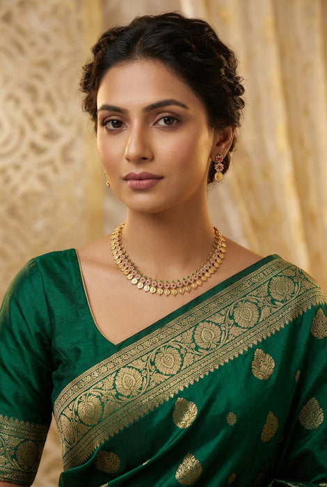 Heritage gold plated multi stone coin short necklace with earrings  H91023