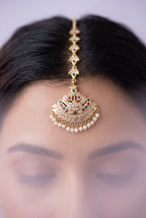 Heritage gold plated multi stone maang TH281