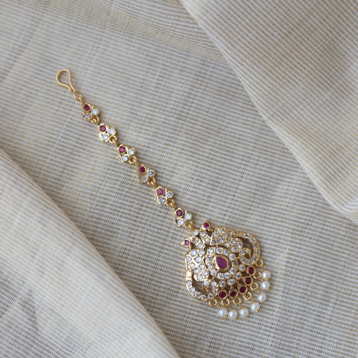 Heritage gold plated ruby white stone tikka TH100