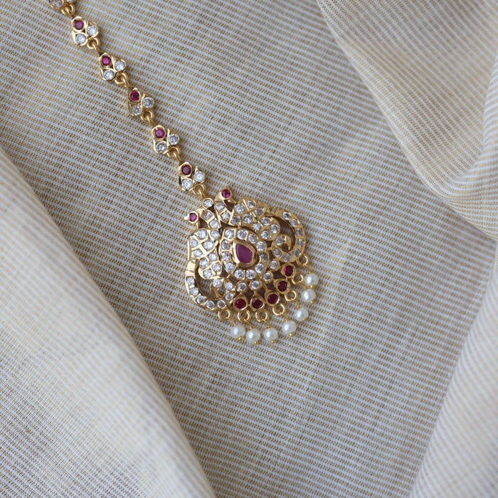 Heritage gold plated ruby white stone tikka TH100