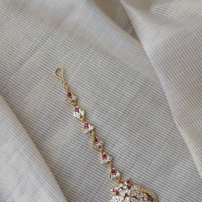 Heritage gold plated ruby white stone tikka TH100